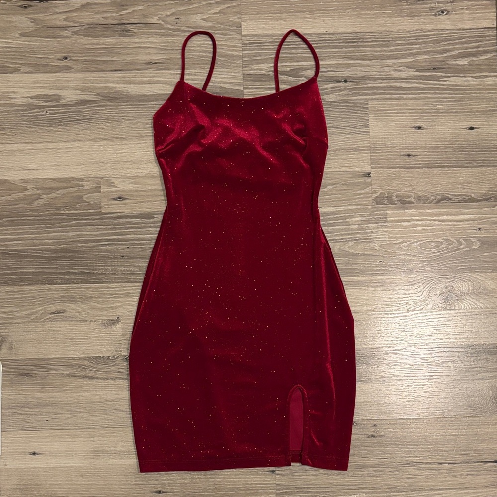 Windsor Sparkle Velvet Slip Dress with Thigh Slit - Size XS.